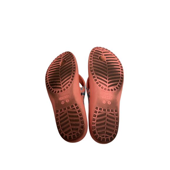 Crocs Flip Flops Womens Size 8 Kadee II Coral Pink Melon Tropical Floral Sandals - Picture 6 of 8